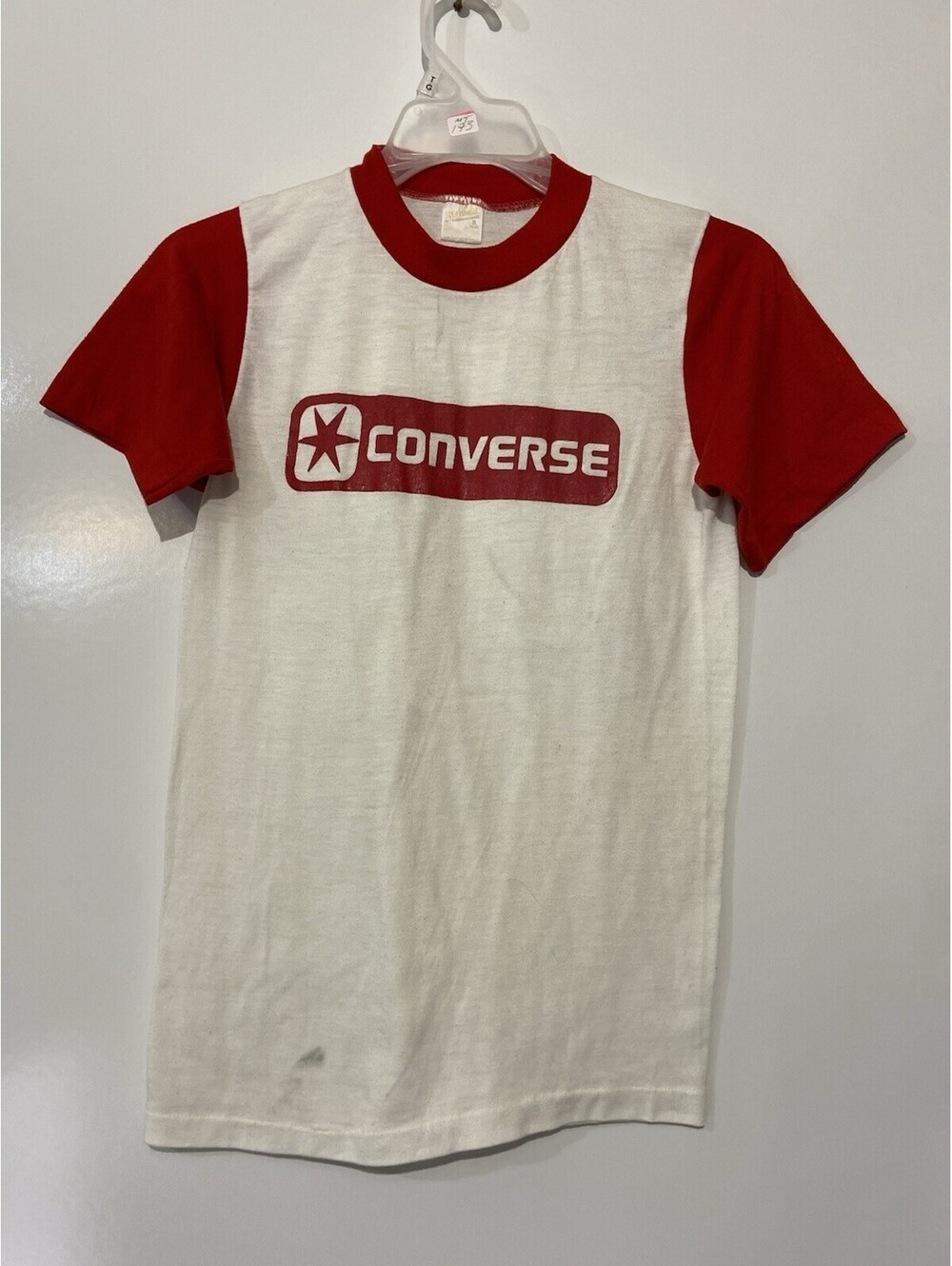 Mens SPORTSWEAR White/Red Vintage Chuck Taylor Converse Ringer Shirt Sz S